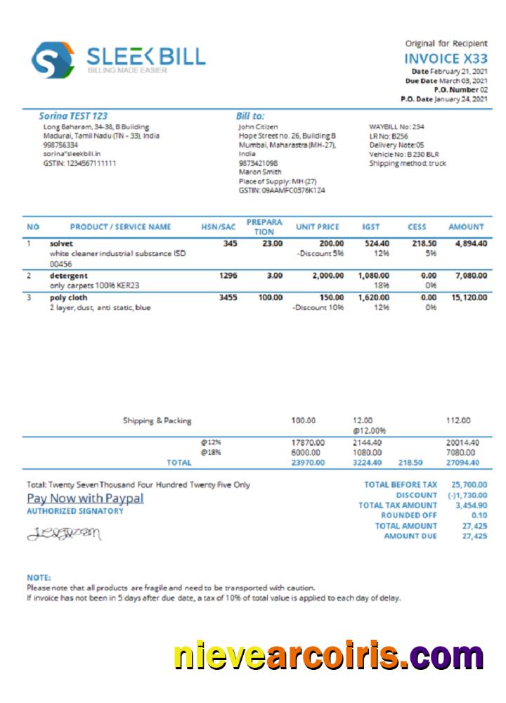 India Sleek Bill invoicing software company invoice